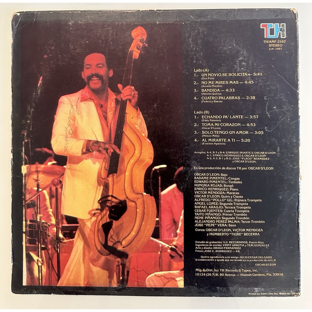 Oscar D'Leon A Mi Si Me Gusta Asi Vinyl LP 1981 TH-AMF-2167 Salsa Record - Picture 2 of 13